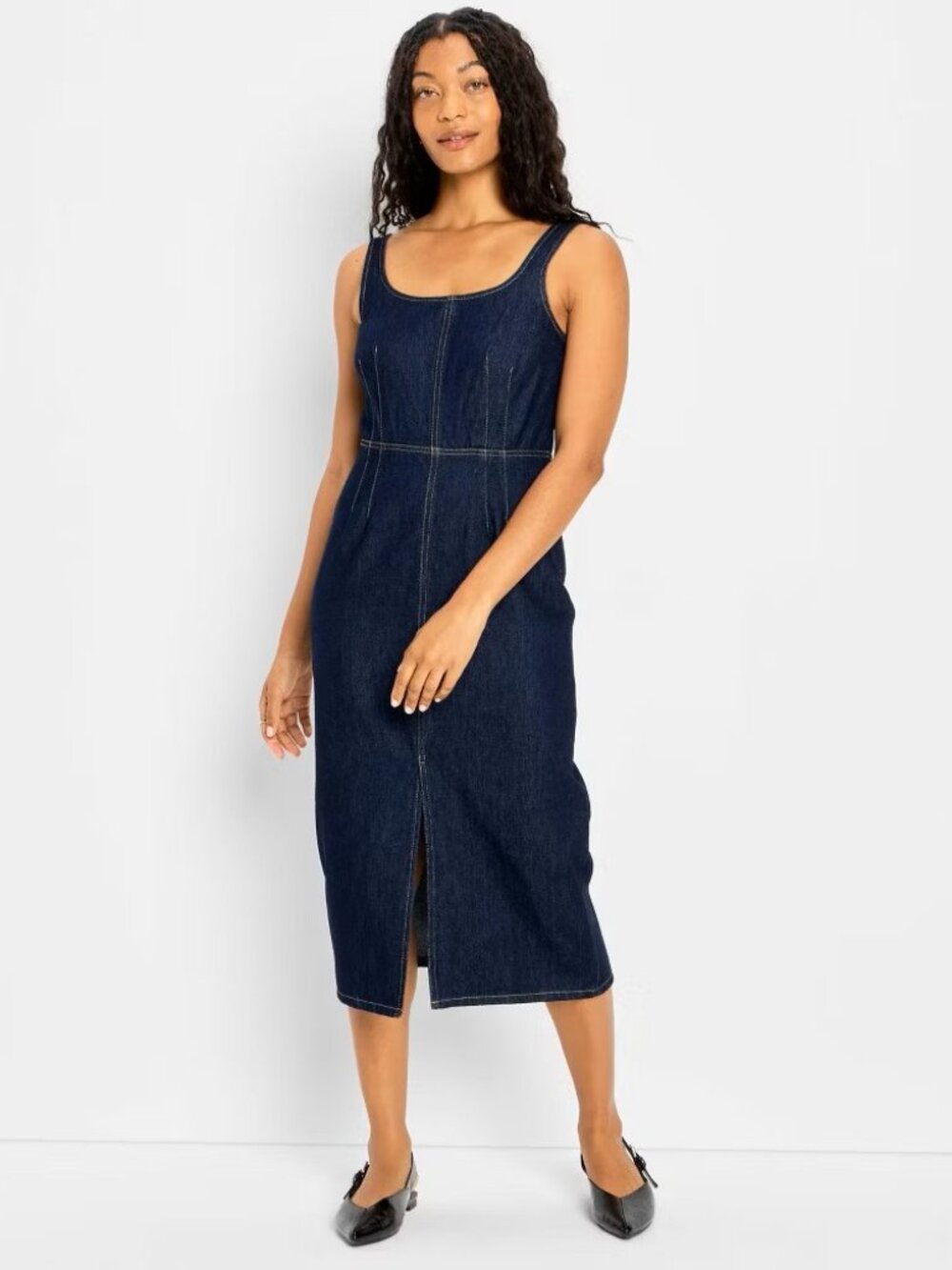 NWT Women's Future Collective Size 2X 90's Denim Midi A-Line Dress